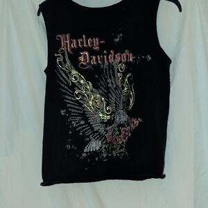 Harley-Davidson Black Tank Top with Gold and Pink Design